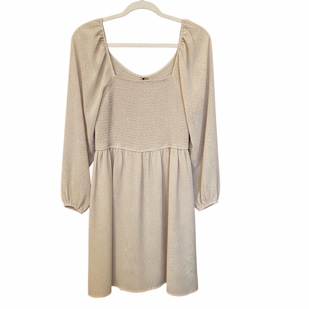 Jessica Simpson Light Brown Smocked dress-Puffy Sleeves-Animal Print-Size Large